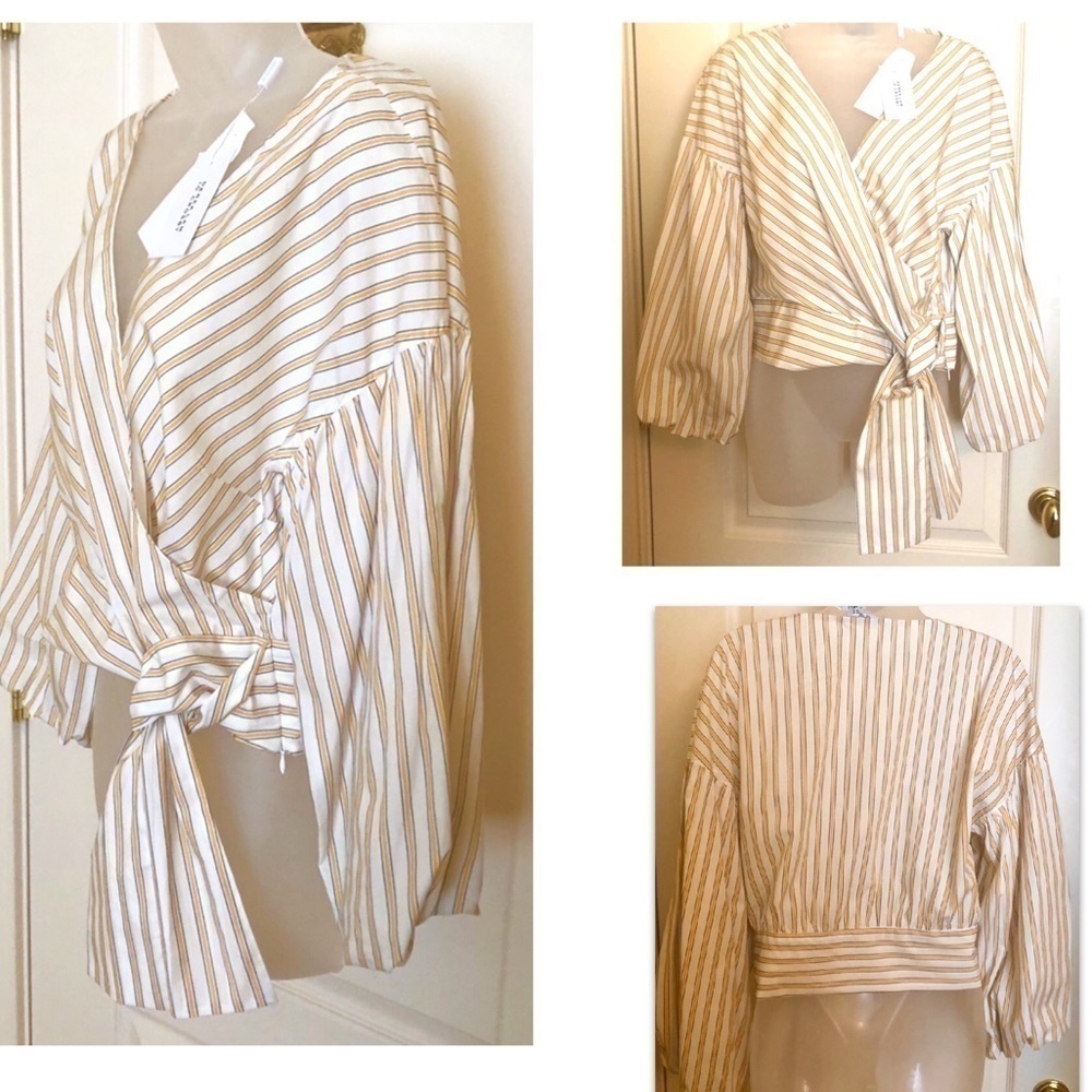 𝅺Host PICK🎉DEREK Lam V Neck Cropped 3/4 Sleeve Top Cotton Modern Neutral - Picture 8 of 11